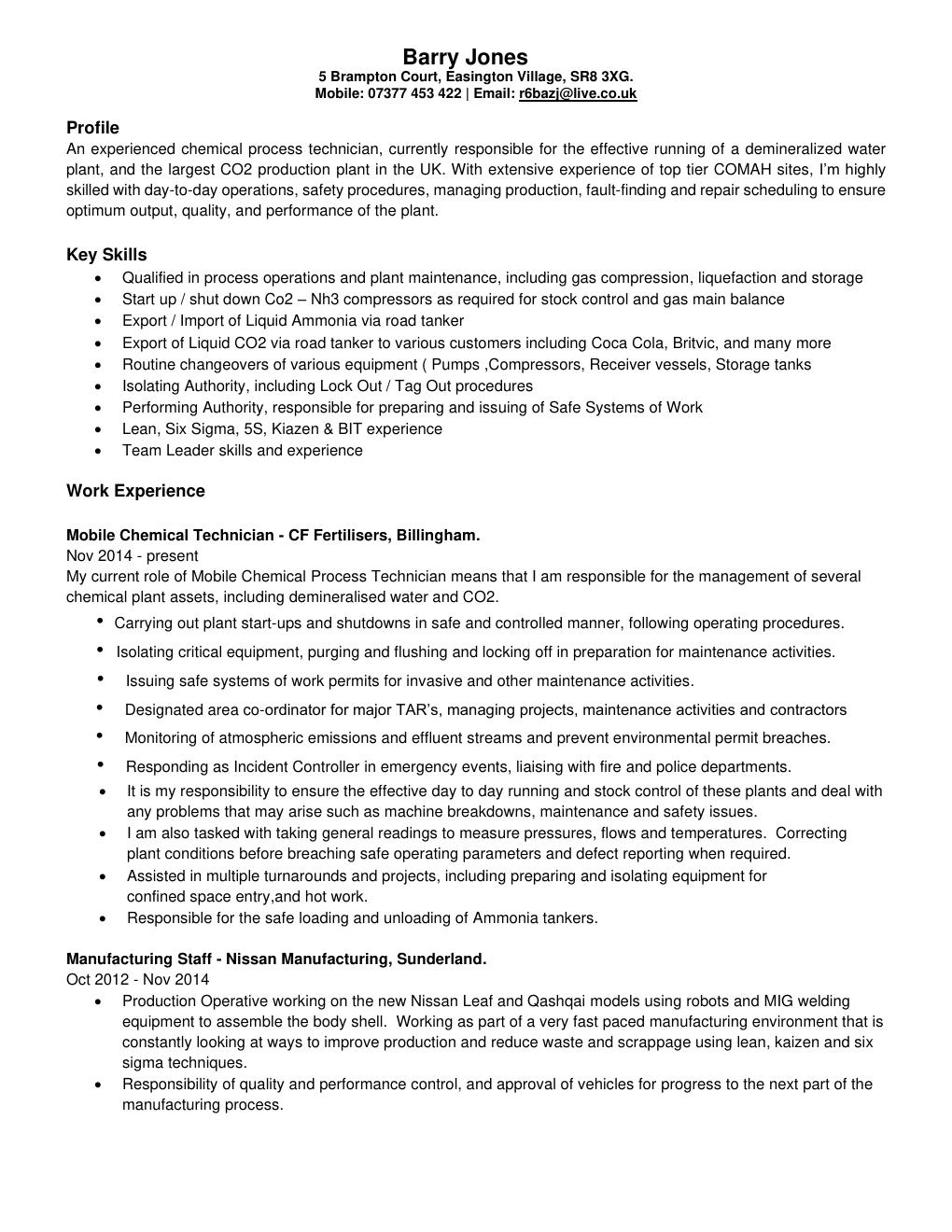 Barry Jones — original CV before CVPositive rebuild